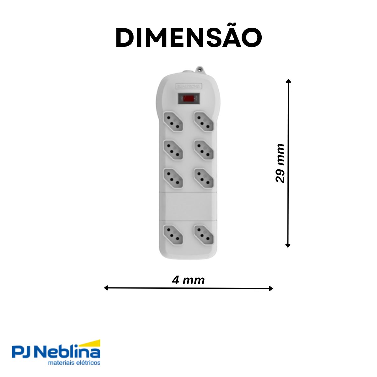 Filtro De Linha Pvc 8 Tomadas 2P+T 10A Bivolt Branco - Qualitronix