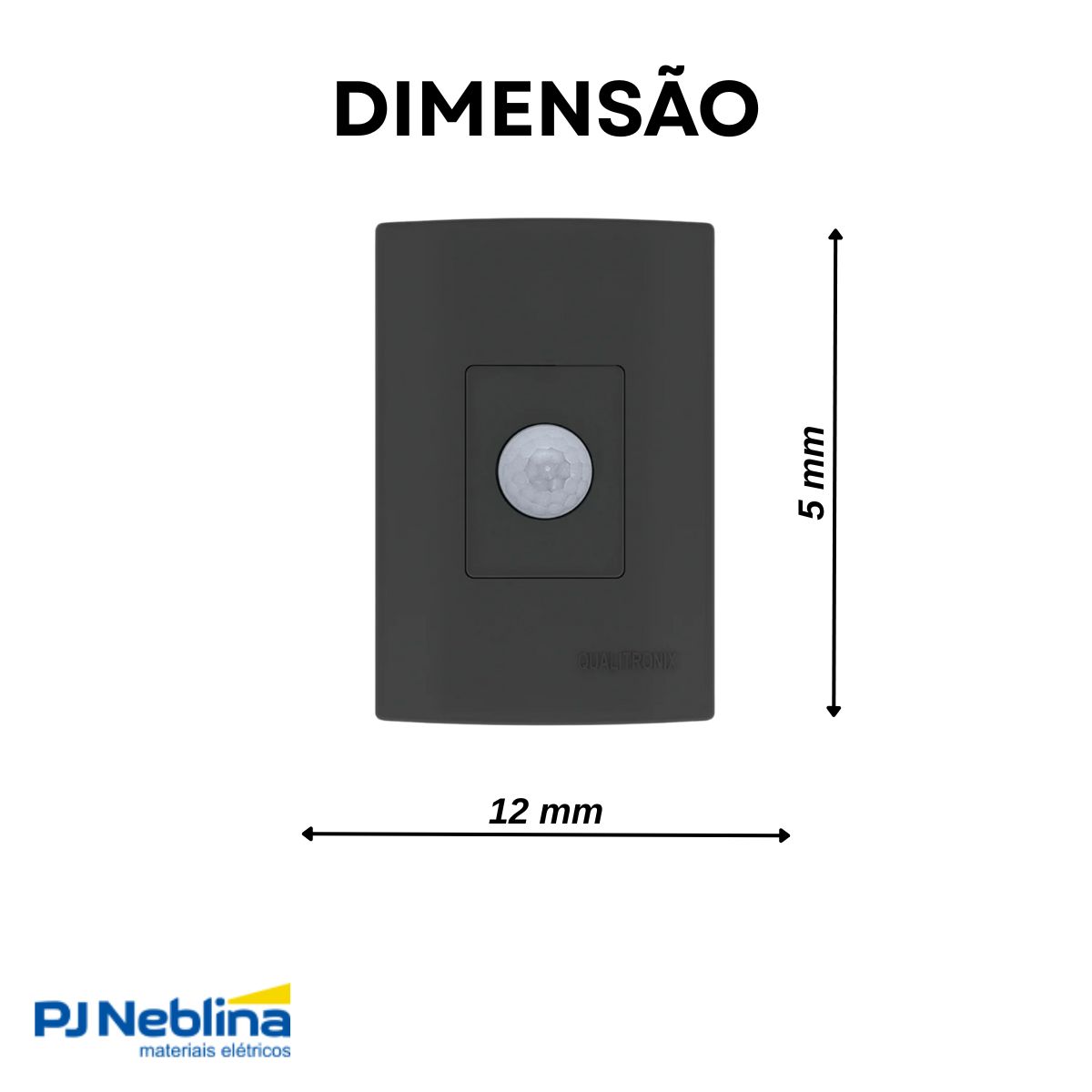 Sensor Presença C/Fotocélula Embutir Parede Bivolt Alcance 10M Preto Placa 4X2 - Qualitronix