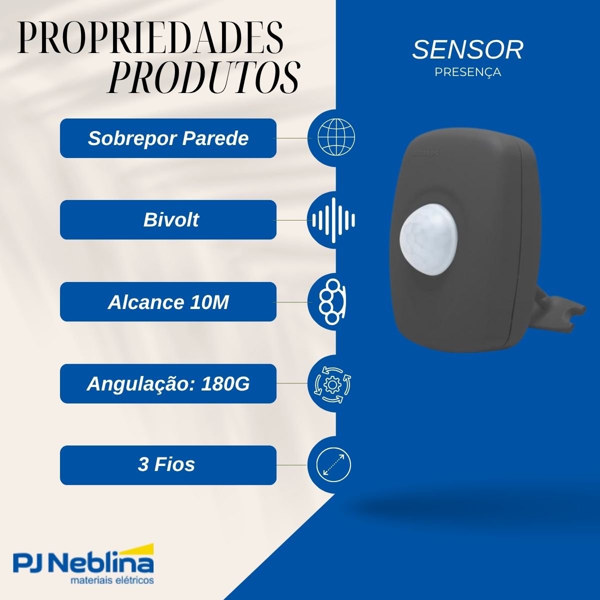 Sensor Presença C/Fotocélula Sobrepor Parede Bivolt Alcance 10M Preto - Qualitronix