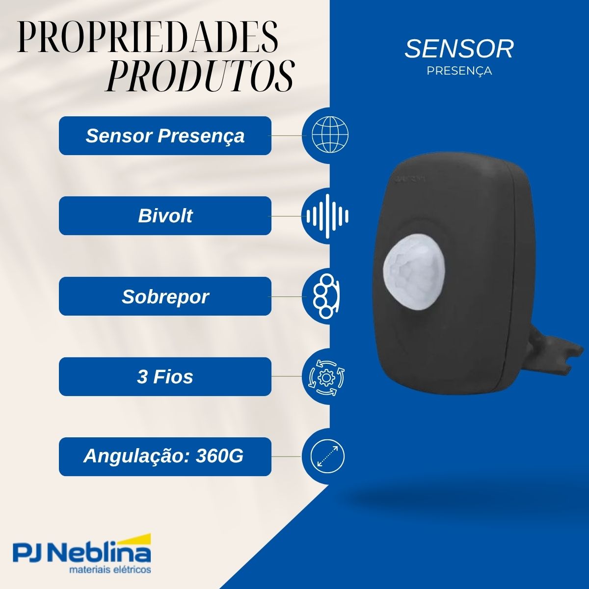 Sensor Presença C/Fotocélula Sobrepor Bivolt Preto - Qualitronix