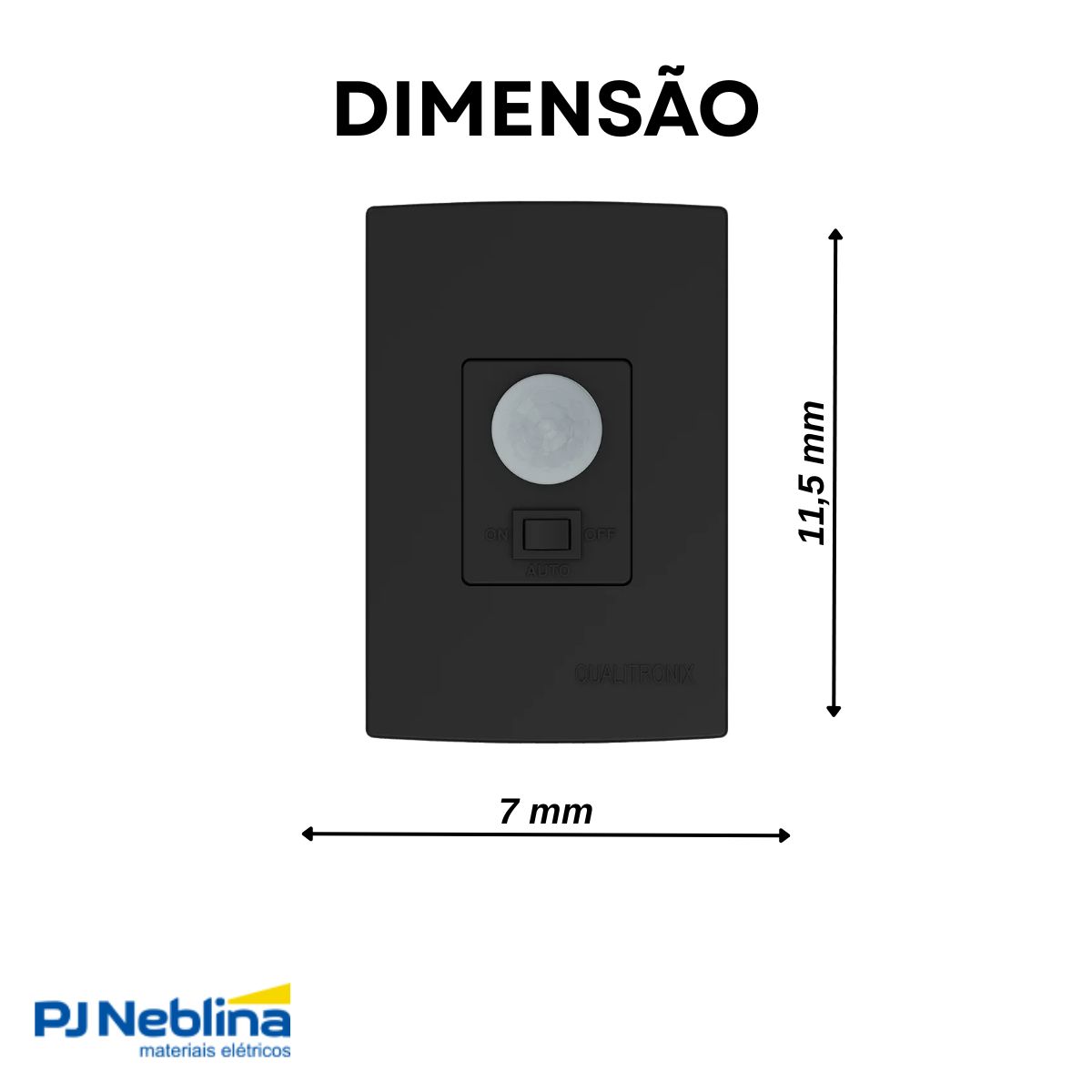 Sensor Presença C/Fotocélula Embutir Parede Bivolt Preto Placa 4X2 - Qualitronix