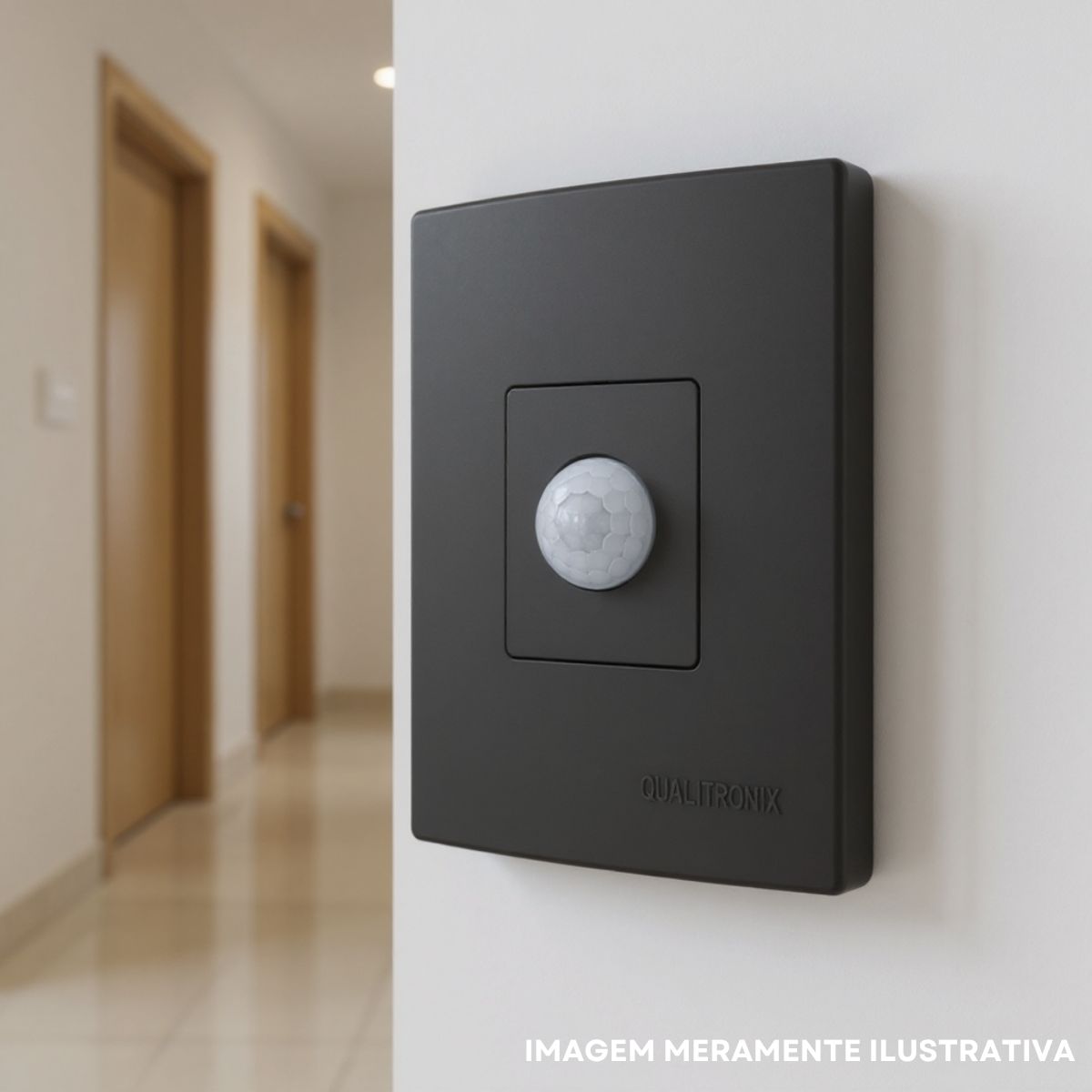 Sensor Presença C/Fotocélula Embutir Parede Bivolt Preto Placa 4X2 - Qualitronix