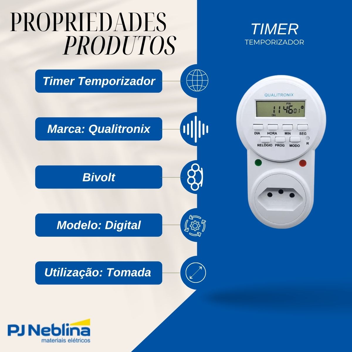 Timer Temporizador Digital Bivolt De Tomada - Qualitronix