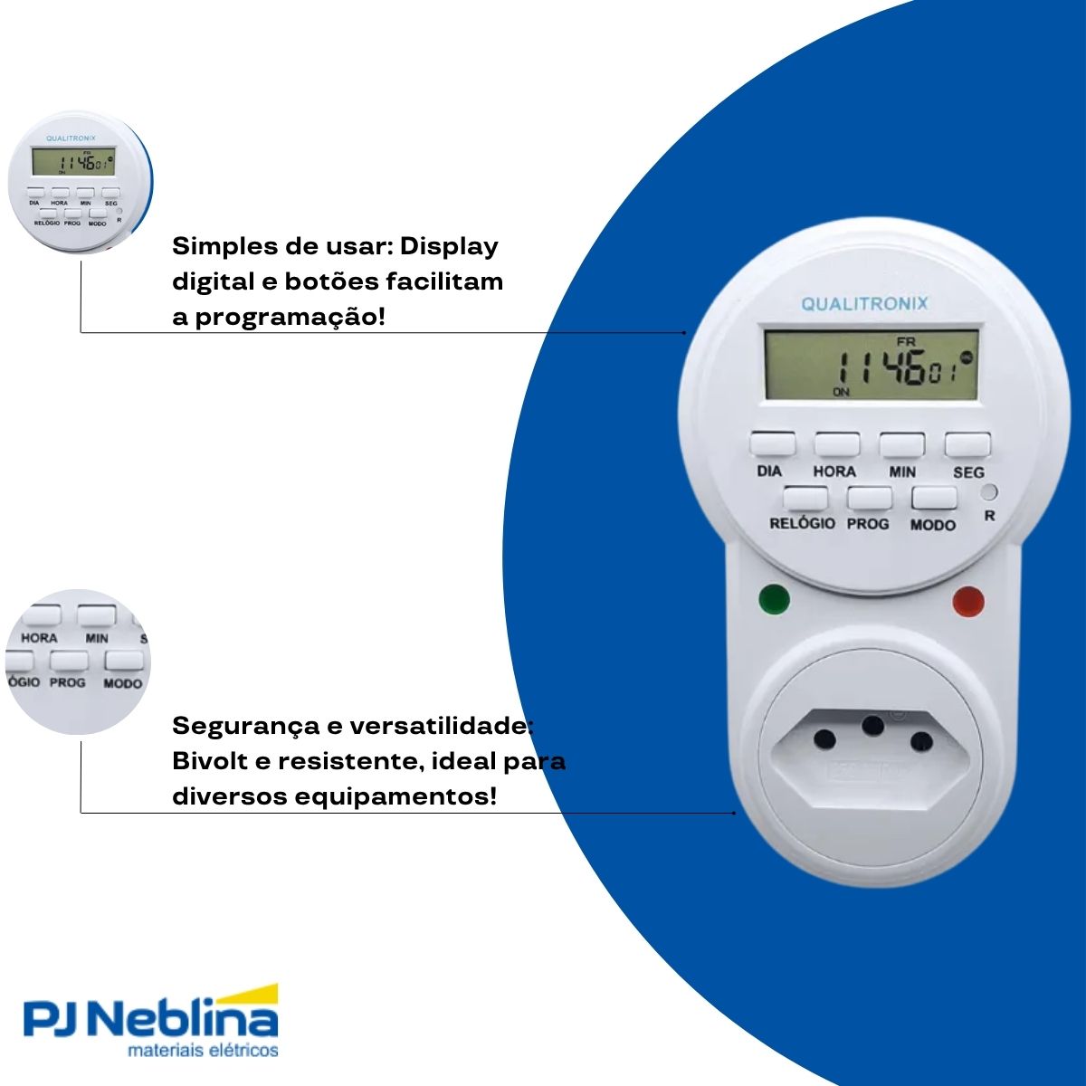 Timer Temporizador Digital Bivolt De Tomada - Qualitronix