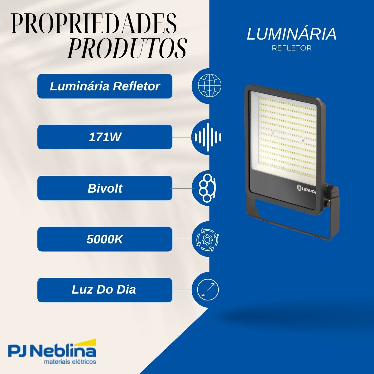 Luminária Refletor Led Retangular Sobrepor Preto 171W Bivolt 5000K Luz Do Dia 23940Lm Difusor Policarbonato 105G Ip65 - Ledvance