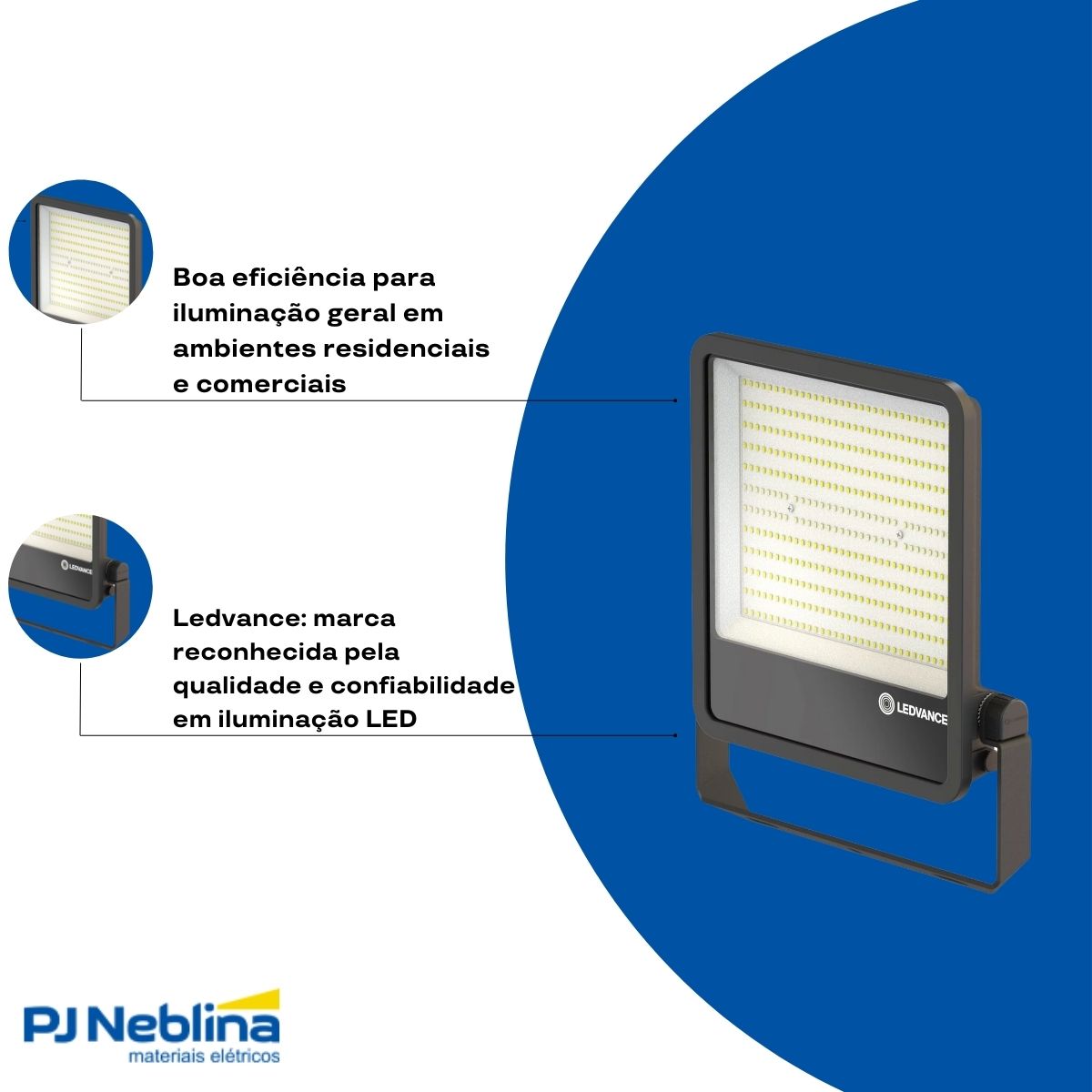 Luminária Refletor Led Retangular Sobrepor Preto 171W Bivolt 5000K Luz Do Dia 23940Lm Difusor Policarbonato 105G Ip65 - Ledvance