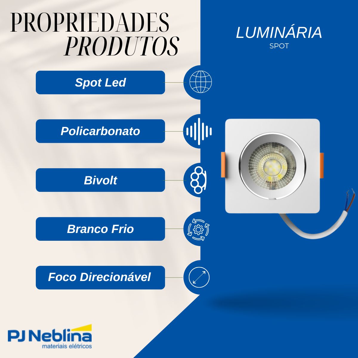 Luminária Spot Led Embutir Quadrado Branco 3W Bivolt 6500K Branco Frio 220Lm Foco Direcionável - Bronzearte
