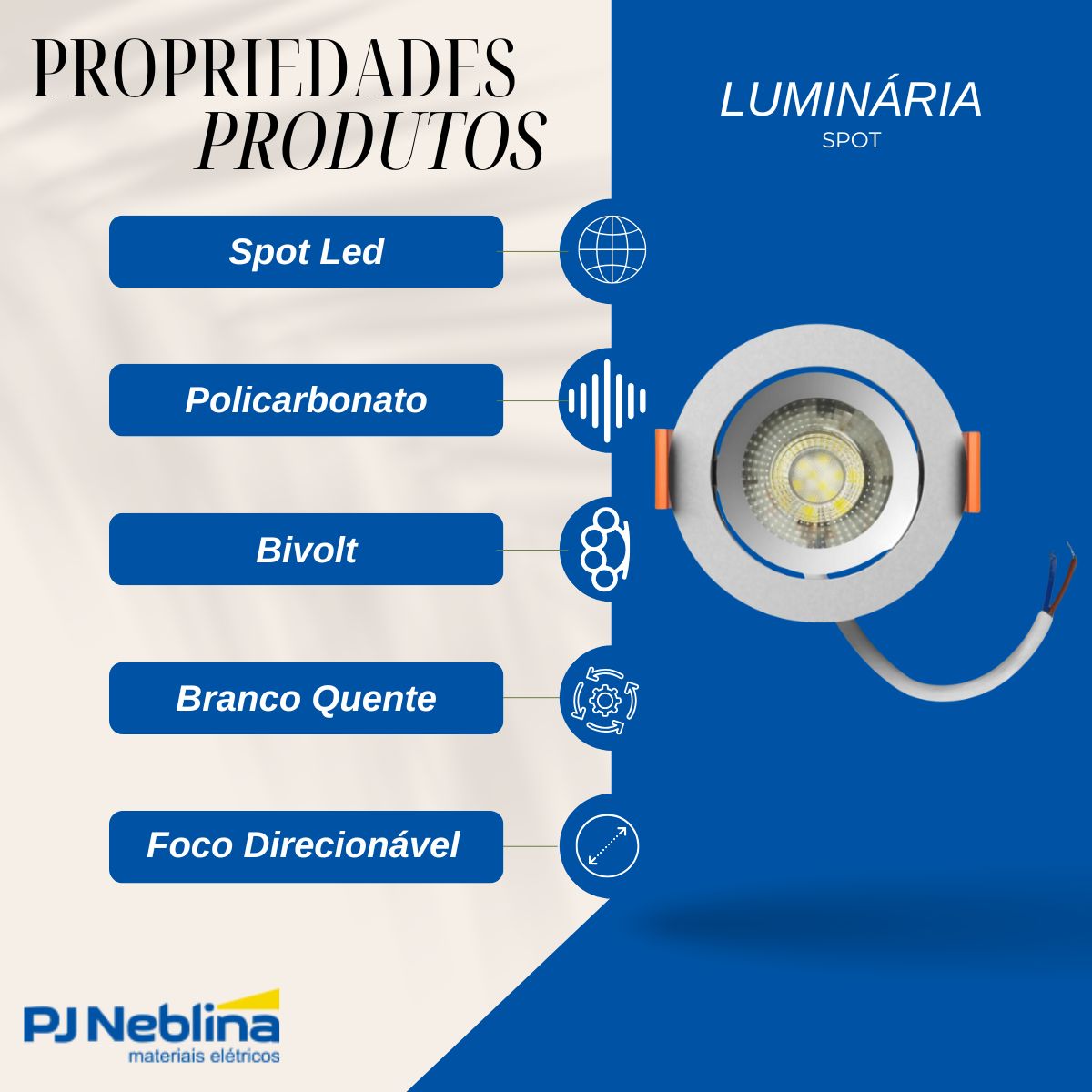 Luminária Spot Led Embutir Redondo Branco 5W Bivolt 3000K Branco Quente 400Lm Foco Direcionável - Bronzearte
