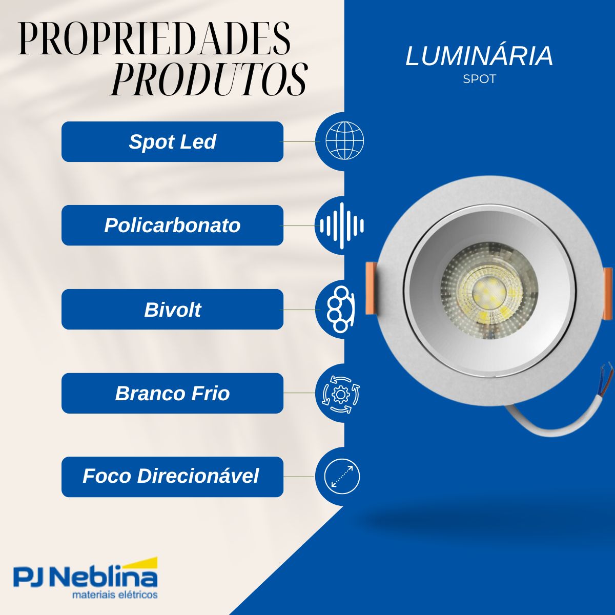 Luminária Spot Led Embutir Redonda Branca 5W Bivolt 6500K Branco Frio 400Lm Foco Direcionável - Bronzearte