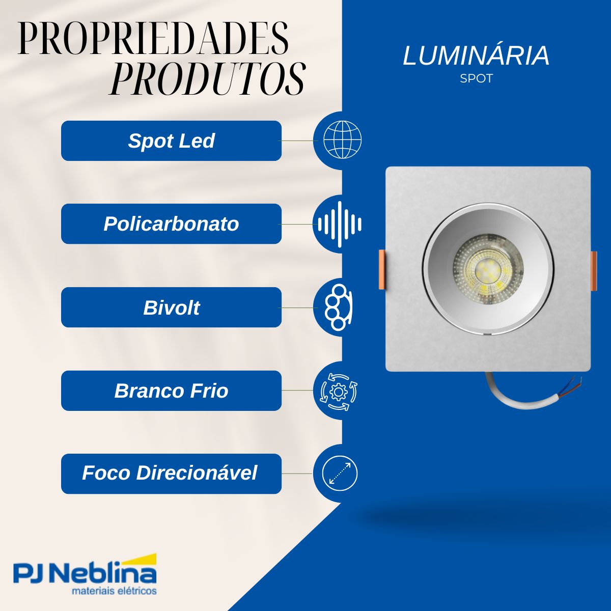 Luminária Spot Led Embutir Quadrado Branco 5W Bivolt 6500K Branco Frio 400Lm Foco Direcionável - Bronzearte