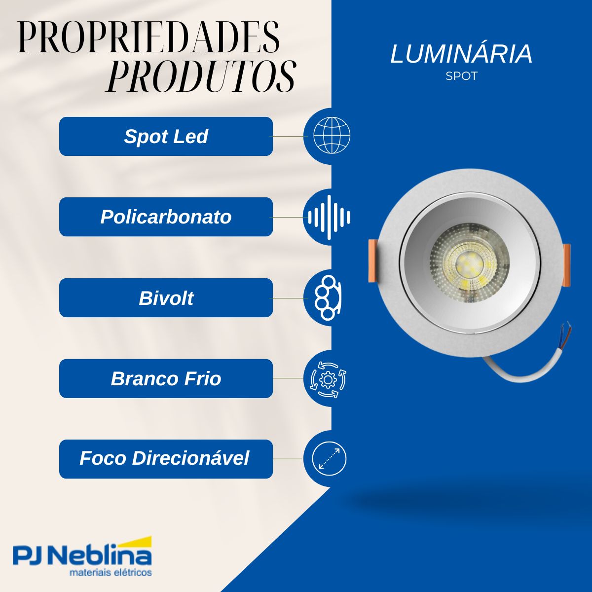 Luminária Spot Led Embutir Redondo Branco 7W Bivolt 6500K Branco Frio 560Lm Foco Direcionável - Bronzearte