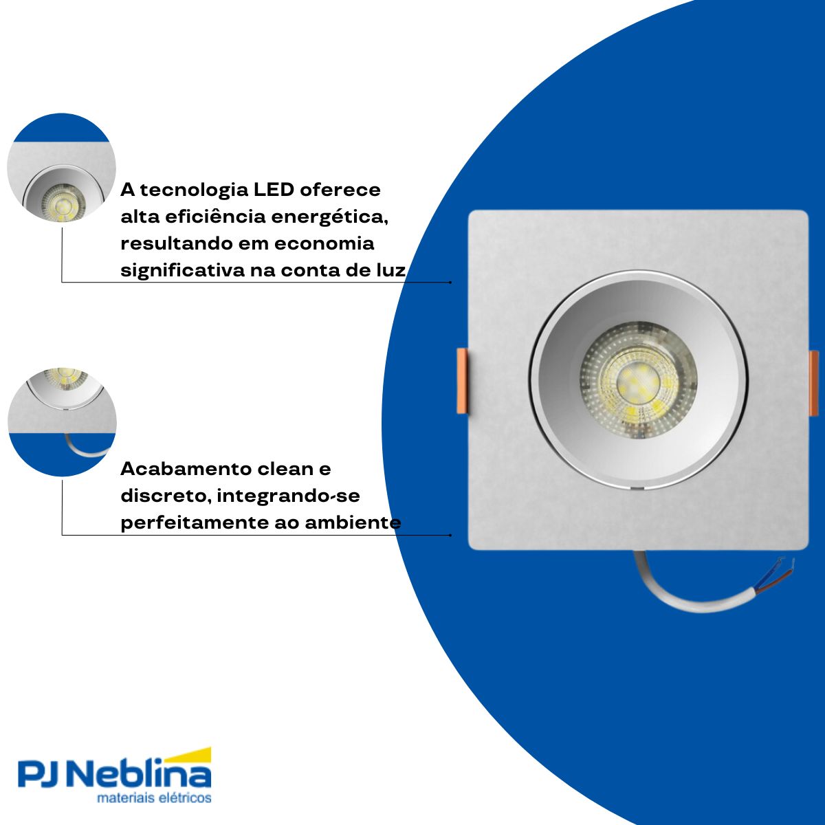 Luminária Spot Led Embutir Quadrado Branco 7W Bivolt 3000K Branco Quente 560Lm Foco Direcionável - Bronzearte