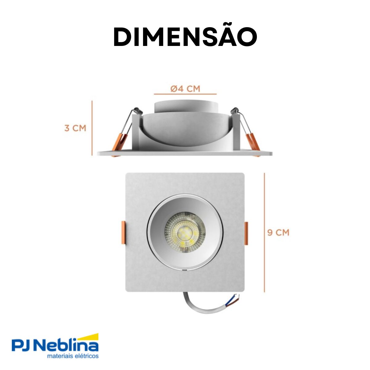 Luminária Spot Led Embutir Quadrado Branco 7W Bivolt 3000K Branco Quente 560Lm Foco Direcionável - Bronzearte