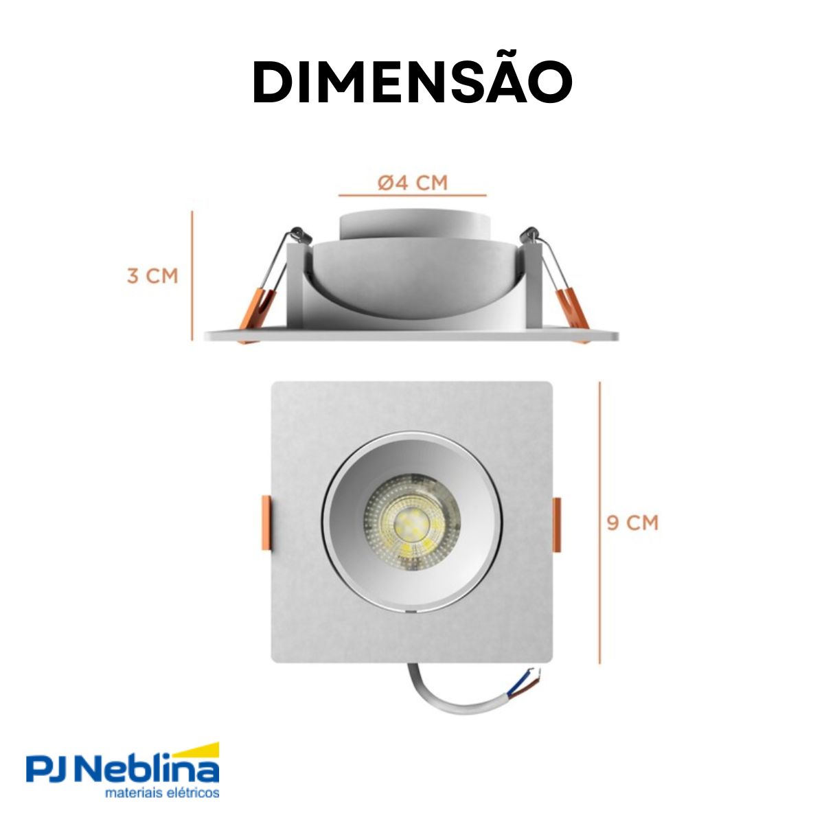Luminária Spot Led Embutir Quadrado Branco 7W Bivolt 6500K Branco Frio 560Lm Foco Direcionável - Bronzearte