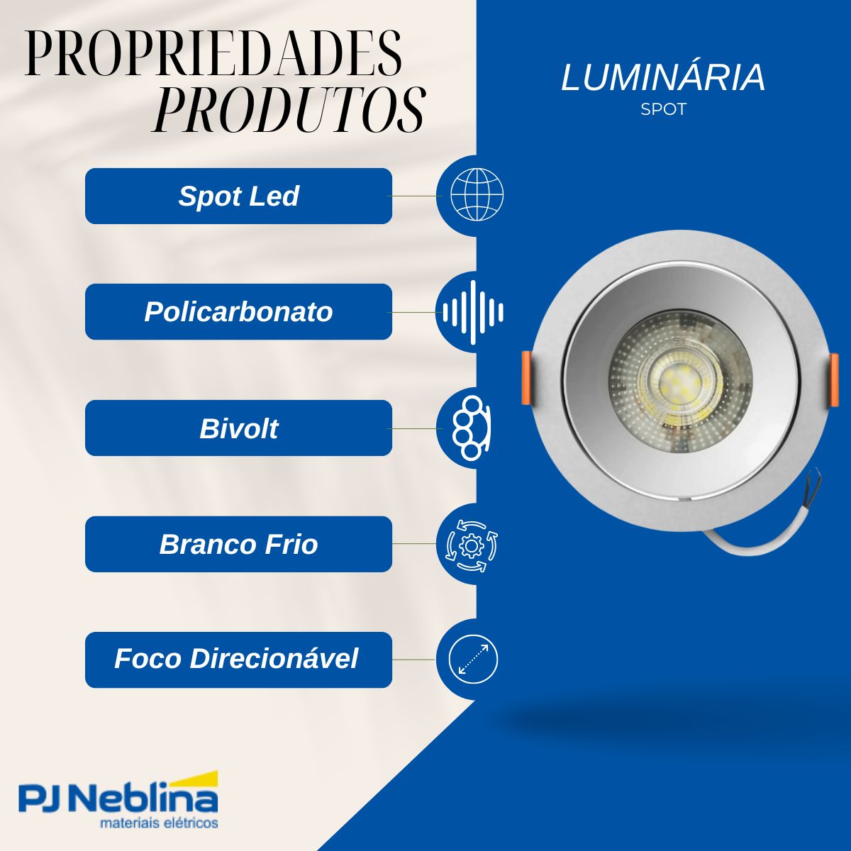 Luminária Spot Led Embutir Redondo Branco 12W Bivolt 6500K Branco Frio 960Lm Foco Direcionável - Bronzearte