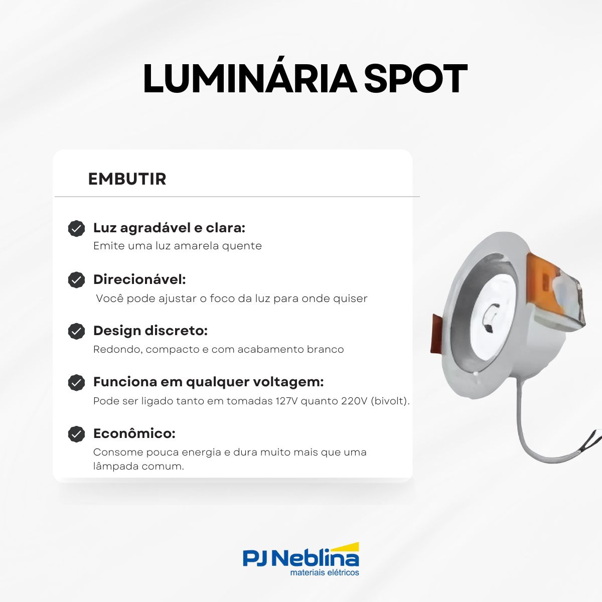 Luminária Spot Led Embutir Redondo Branco 12W Bivolt 3000K Branco Quente 960Lm Foco Direcionável - Bronzearte