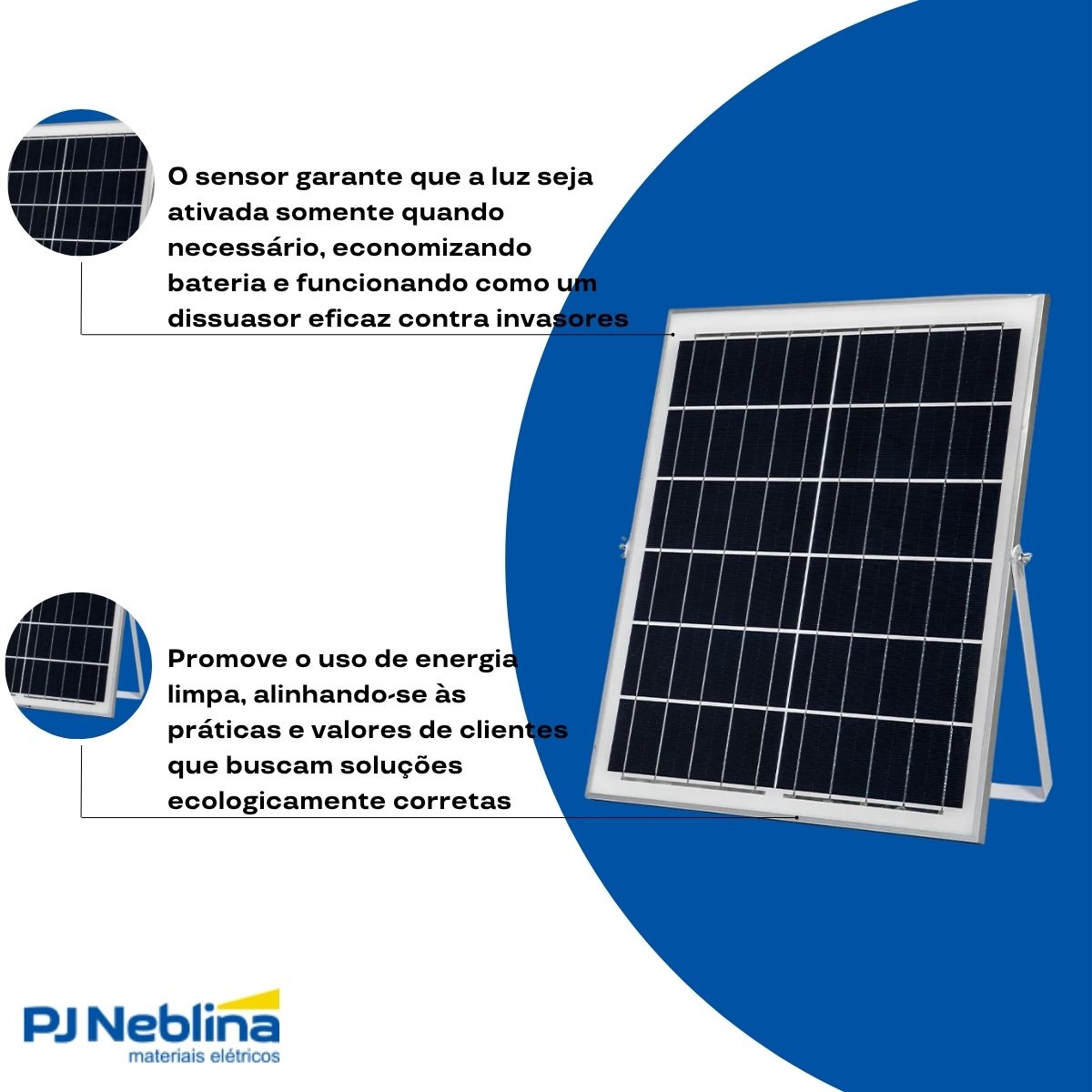 Luminária Refletor Solar Led Preto 200W Bivolt 6500K Branco Frio 1850Lm Difusor Vidro Temperado 90G C/Painel/Sensor Presença Ip65 - Avant