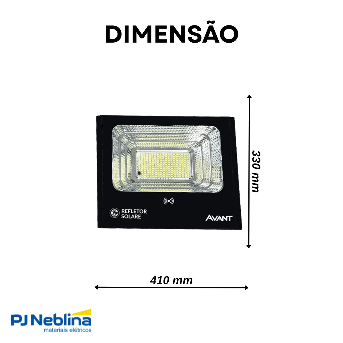 Luminária Refletor Solar Led Preto 200W Bivolt 6500K Branco Frio 1850Lm Difusor Vidro Temperado 90G C/Painel/Sensor Presença Ip65 - Avant