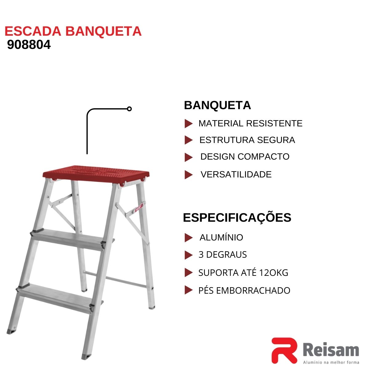 Escada de Alumínio Banqueta 3 Degraus - Reisam