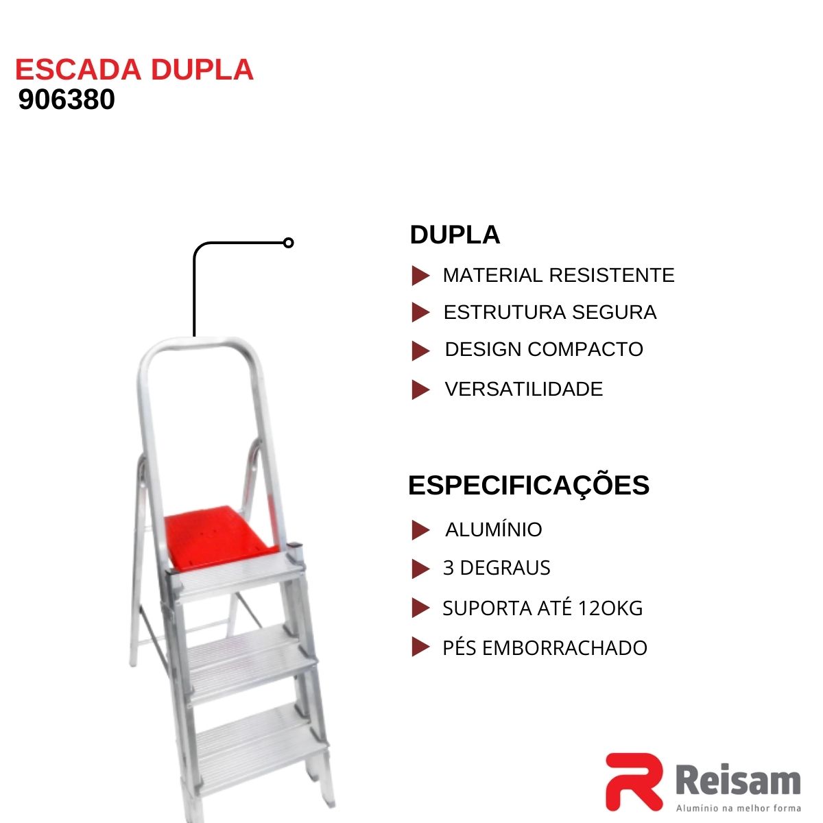 Escada de Alumínio Dupla 3 Degraus - Reisam