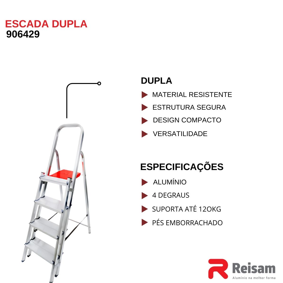 Escada de Alumínio Dupla 4 Degraus - Reisam