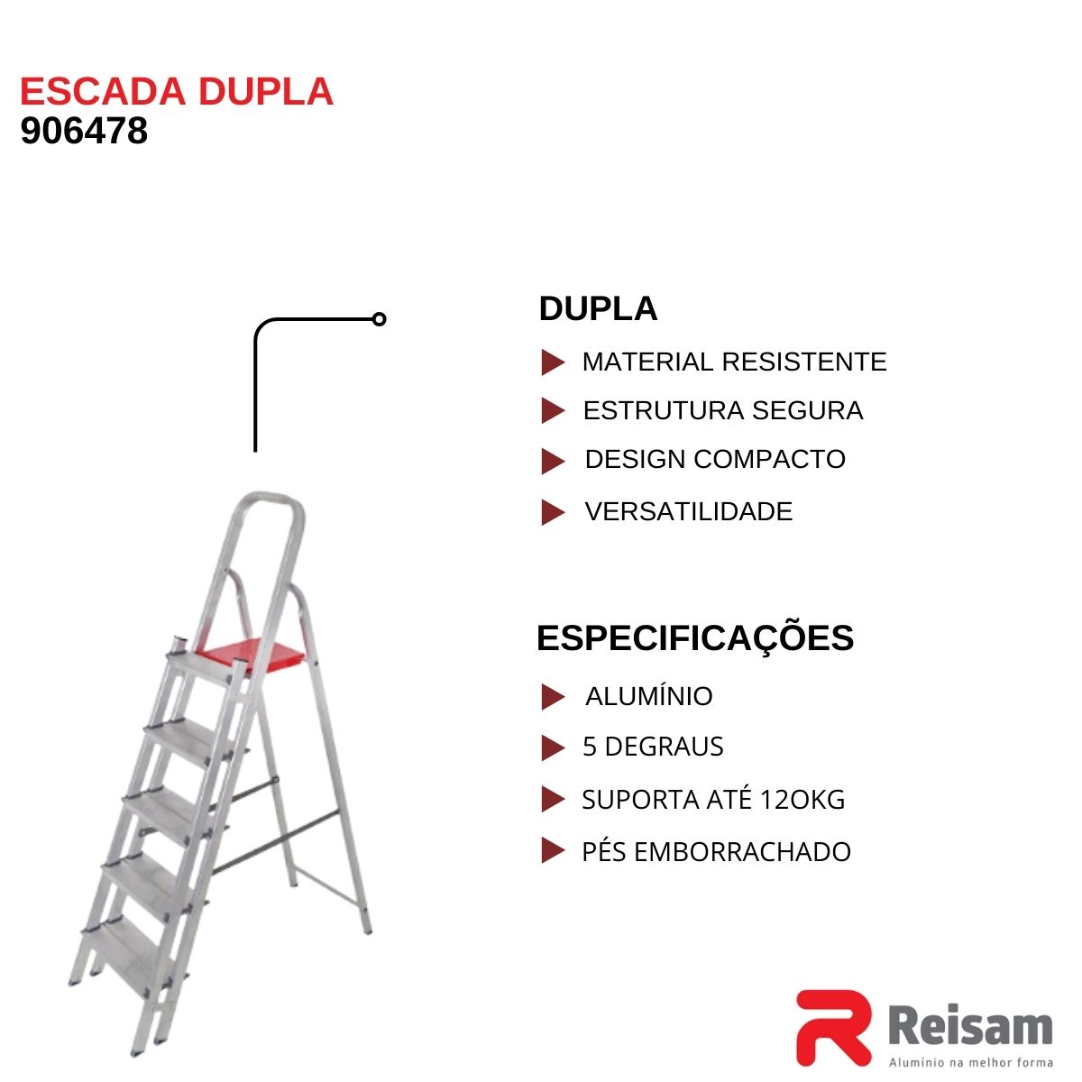 Escada de Alumínio Dupla 5 Degraus - Reisam