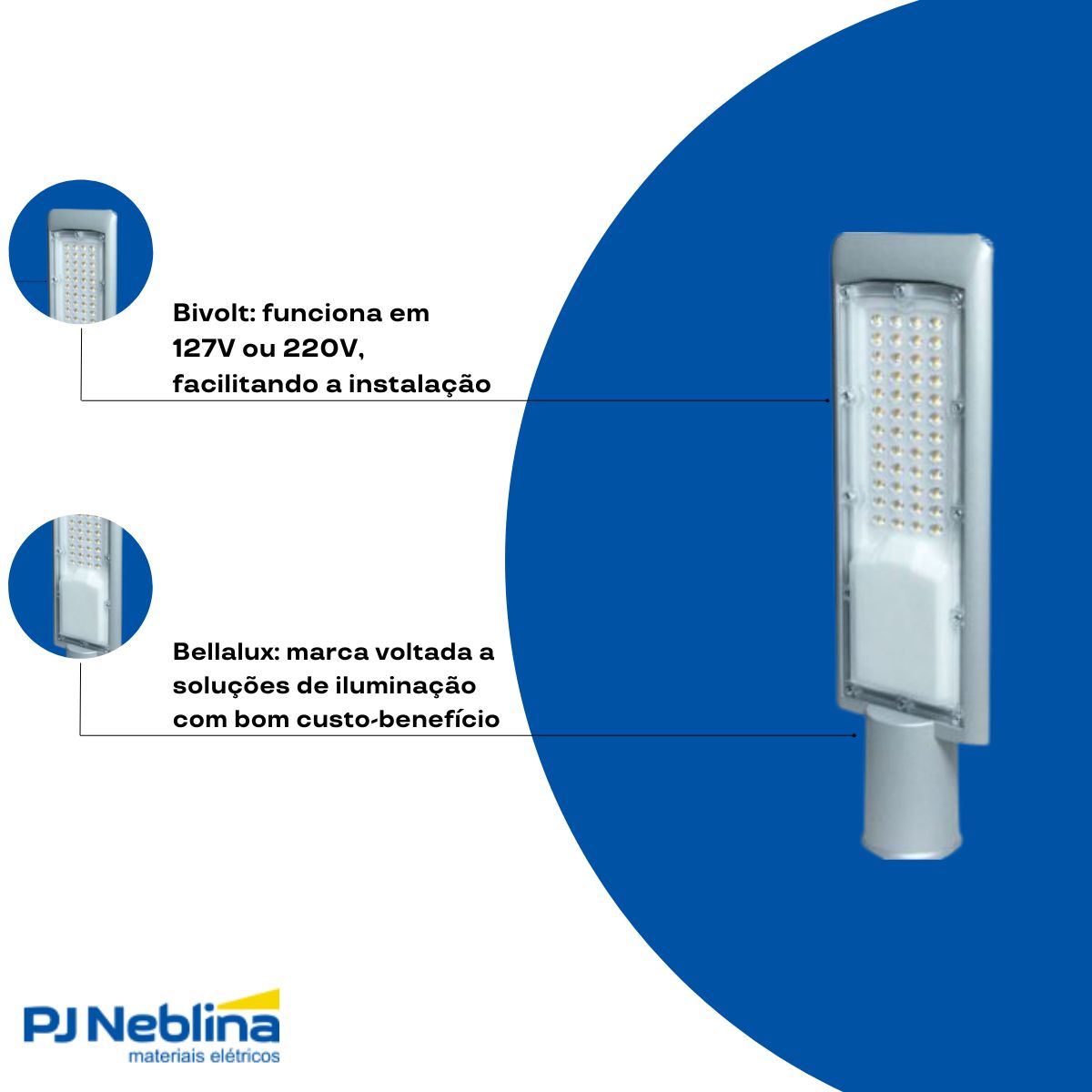 Luminária Publica Led Cinza 50W Bivolt 6500K Branco Frio 5500Lm - Bellalux