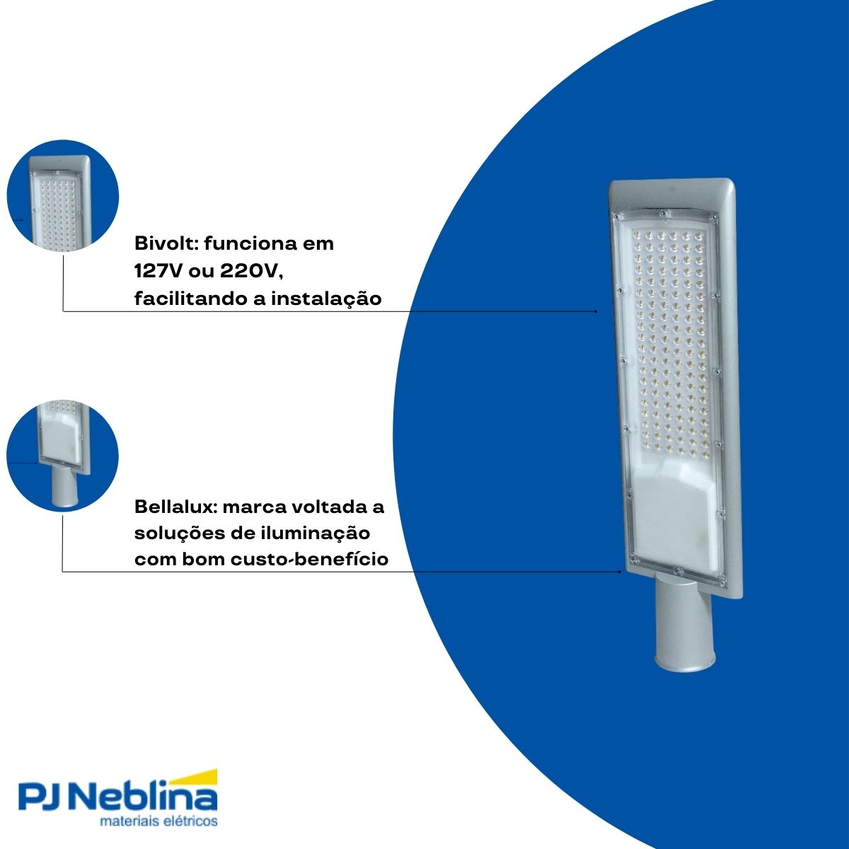 Luminária Publica Led Cinza 100W Bivolt 6500K Branco Frio 11000Lm - Bellalux