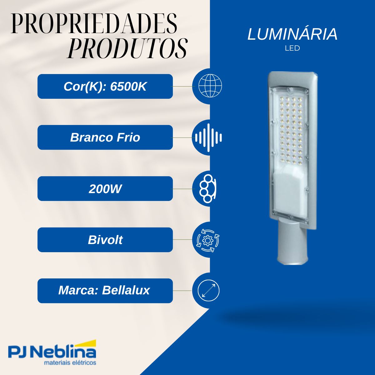 Luminária Publica Led Cinza 200W Bivolt 6500K Branco Frio 22000Lm - Bellalux