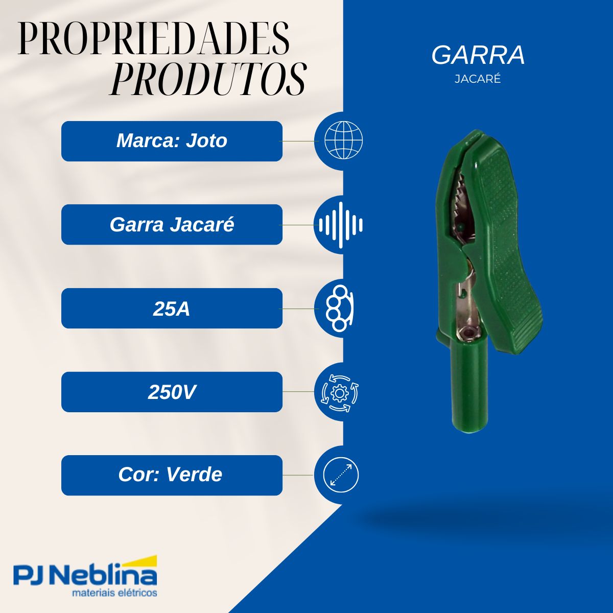 Garra Jacaré 25A 250V Verde - Joto