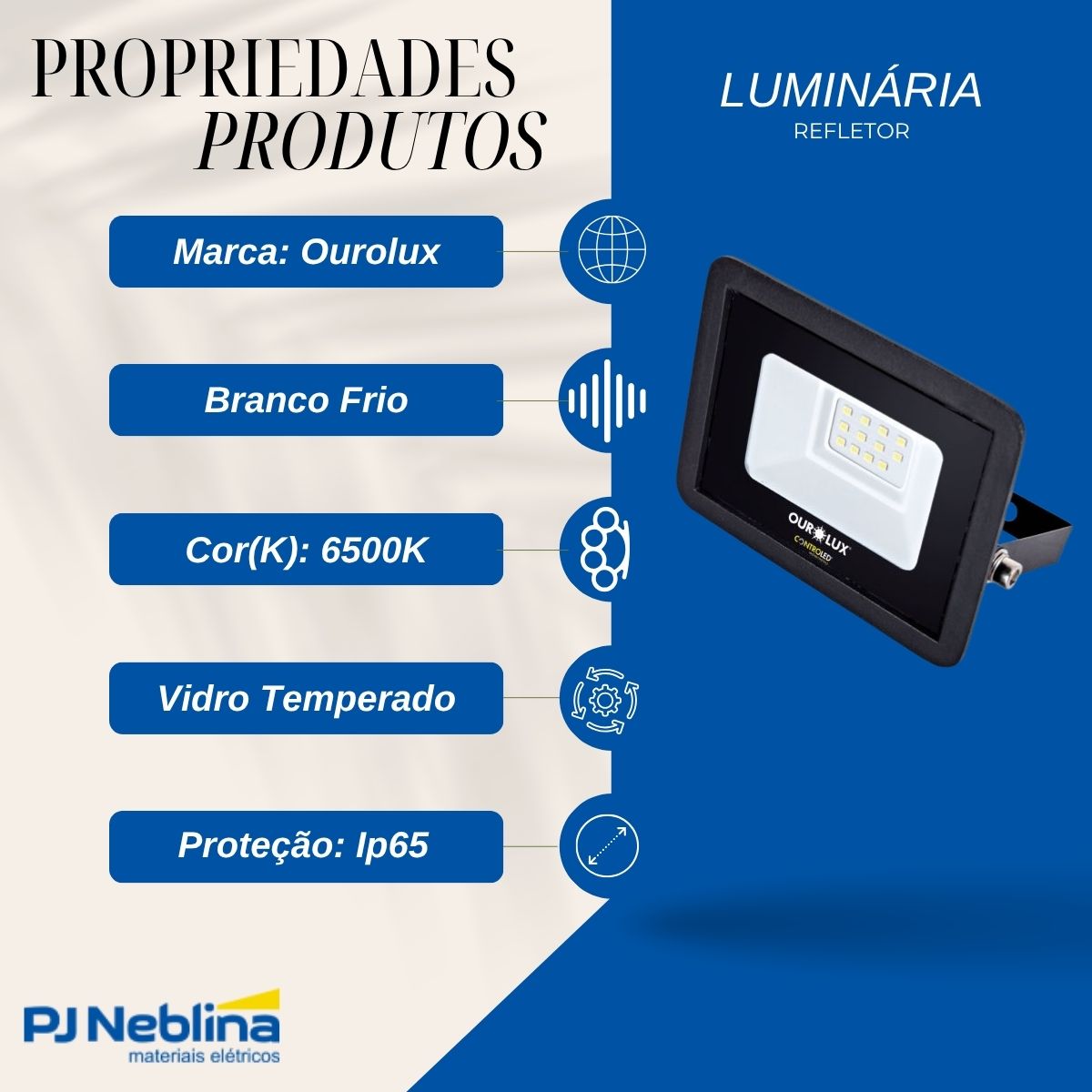 Luminária Refletor Led Retangular Sobrepor Preto 10W Bivolt 6500K Branco Frio 675Lm Dif Vidro Temp 110G C/Sensor Presença/Luminosidade Ip65 - Ourolux