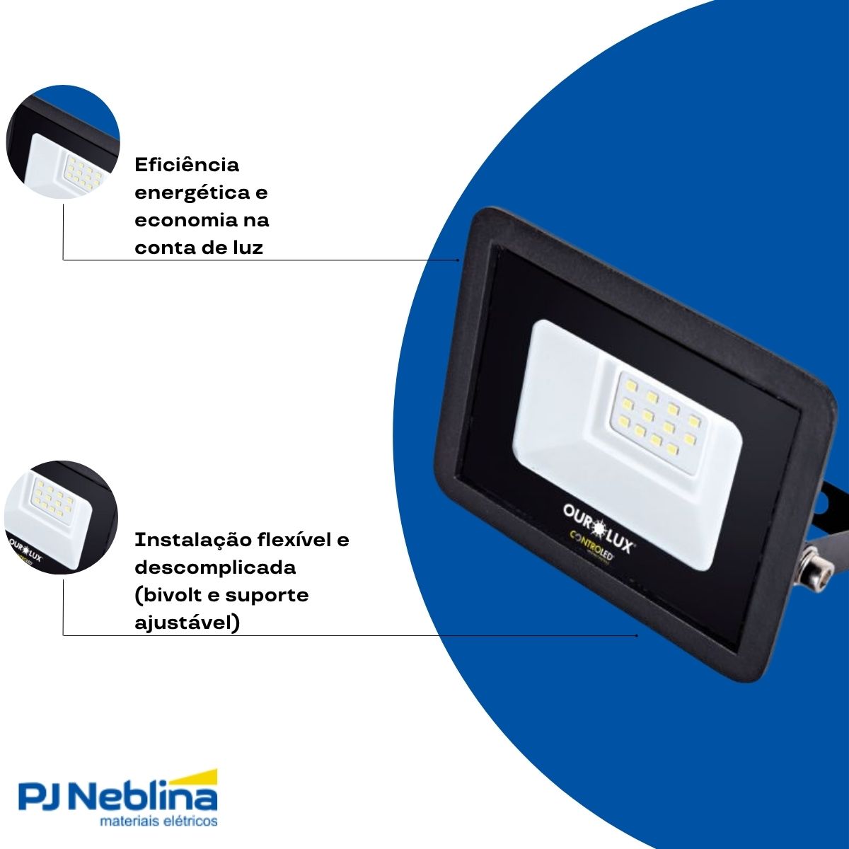 Luminária Refletor Led Retangular Sobrepor Preto 10W Bivolt 6500K Branco Frio 675Lm Dif Vidro Temp 110G C/Sensor Presença/Luminosidade Ip65 - Ourolux