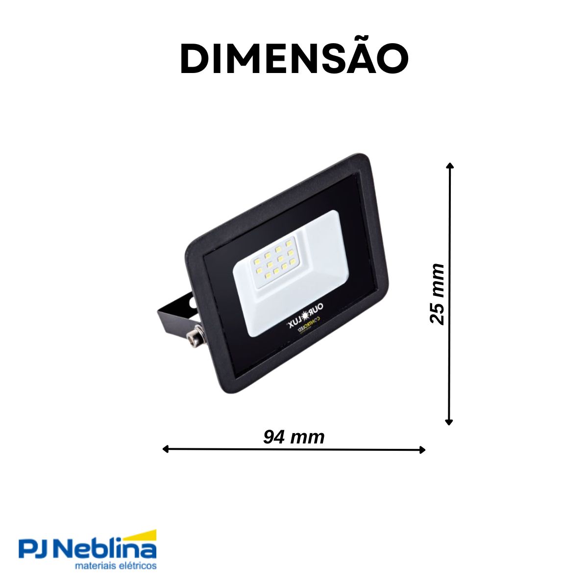Luminária Refletor Led Retangular Sobrepor Preto 10W Bivolt 6500K Branco Frio 675Lm Dif Vidro Temp 110G C/Sensor Presença/Luminosidade Ip65 - Ourolux