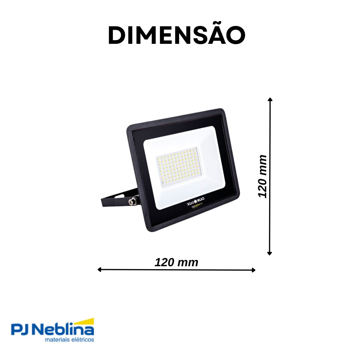 Luminária Refletor Led Retangular Sobrepor Preto 50W Bivolt 6500K Branco Frio 3375Lm Difusor Vidro Temperado 110G C/Sensor Presença/Luminosidade Ip65 - Ourolux