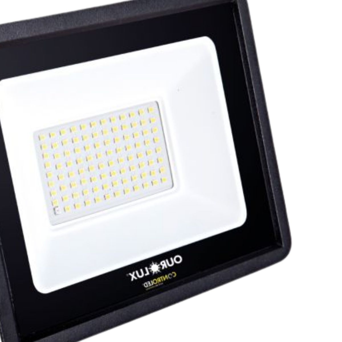 Luminária Refletor Led Retangular Sobrepor Preto 100W Bivolt 6500K Branco Frio 6750Lm Dif Vidro Temp 110G C/Sensor Presença/Luminosidade Ip65 - Ourolux