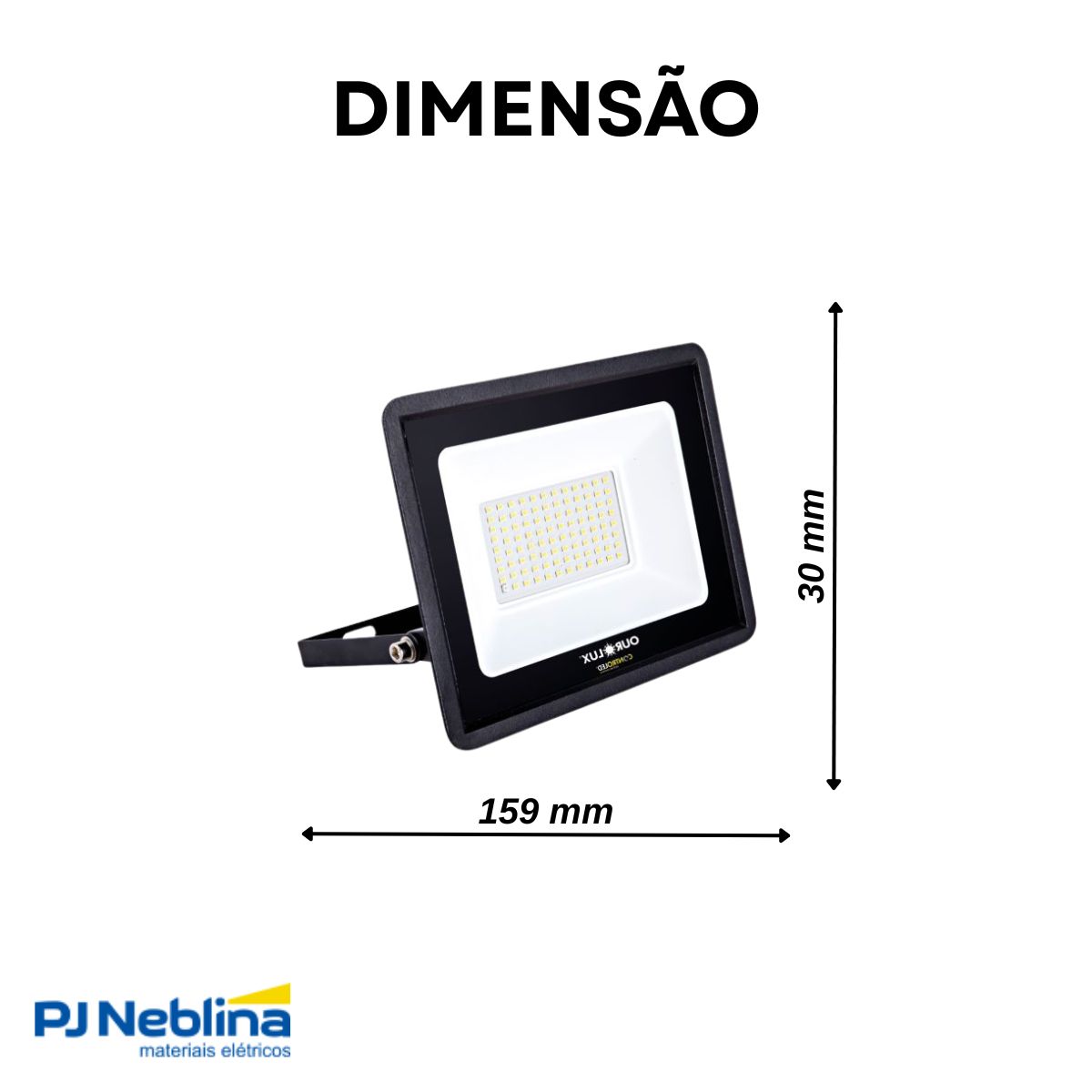 Luminária Refletor Led Retangular Sobrepor Preto 100W Bivolt 6500K Branco Frio 6750Lm Dif Vidro Temp 110G C/Sensor Presença/Luminosidade Ip65 - Ourolux