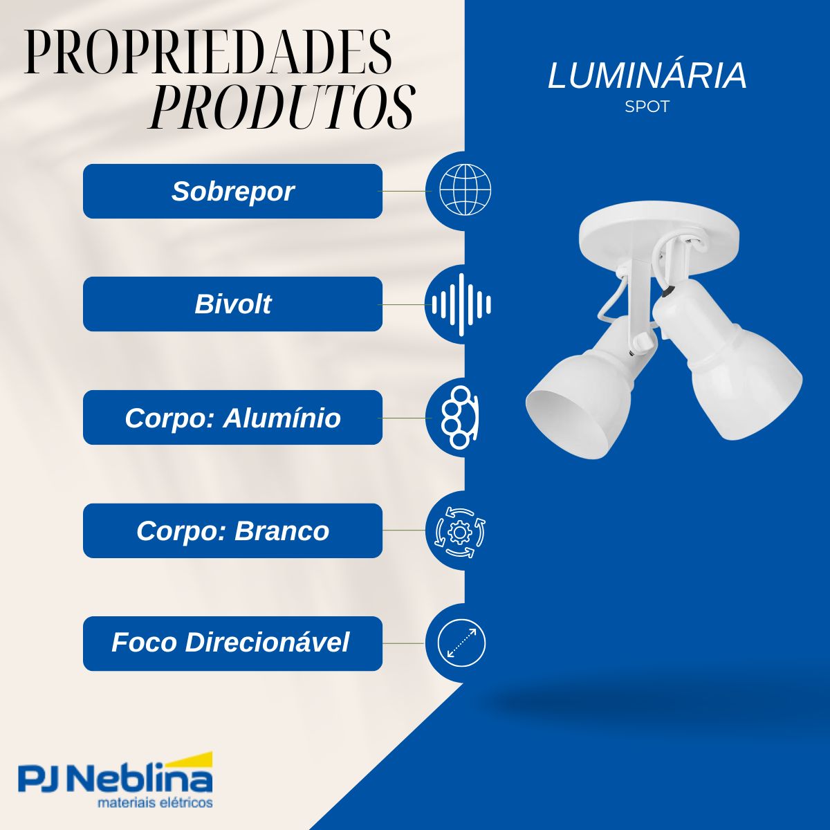 Luminária Spot Sobrepor Spot Light Branco 2Xe27 Bivolt Foco Direcionável - Kin Light
