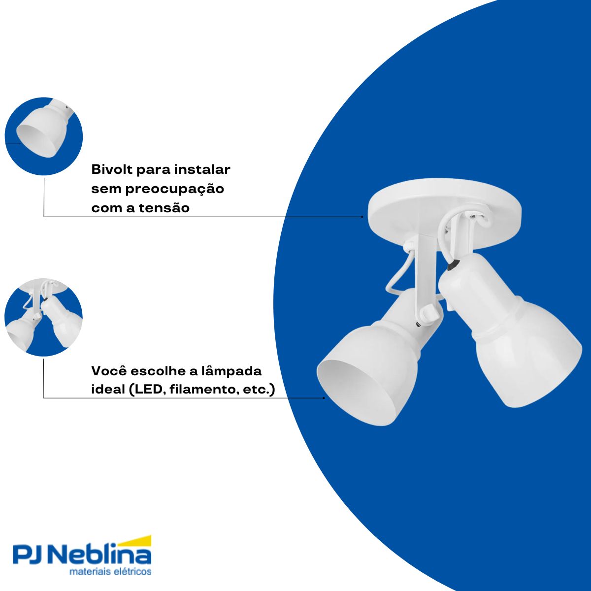 Luminária Spot Sobrepor Spot Light Branco 2Xe27 Bivolt Foco Direcionável - Kin Light