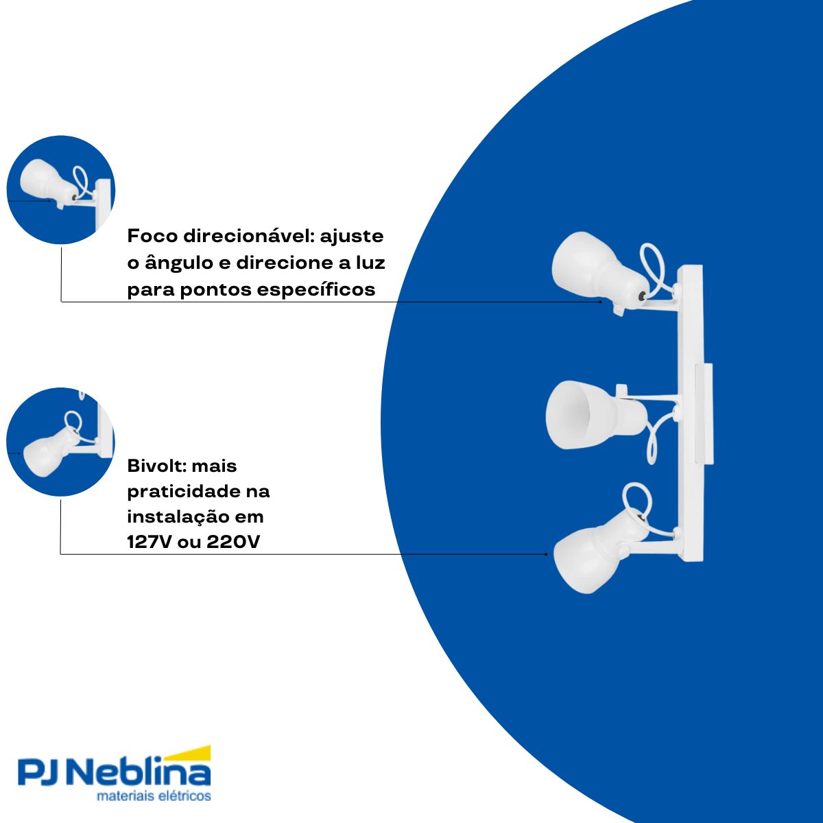 Luminária Spot Trilho Spot Light Branco 3Xe27 Bivolt Foco Direcionável - Kin Light