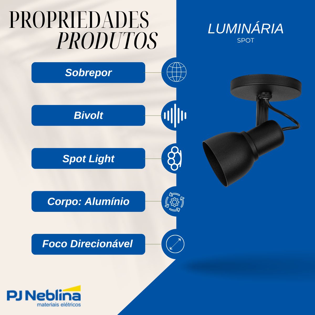 Luminária Spot Sobrepor Spot Light Preto E27 Bivolt Foco Direcionável - Kin Light