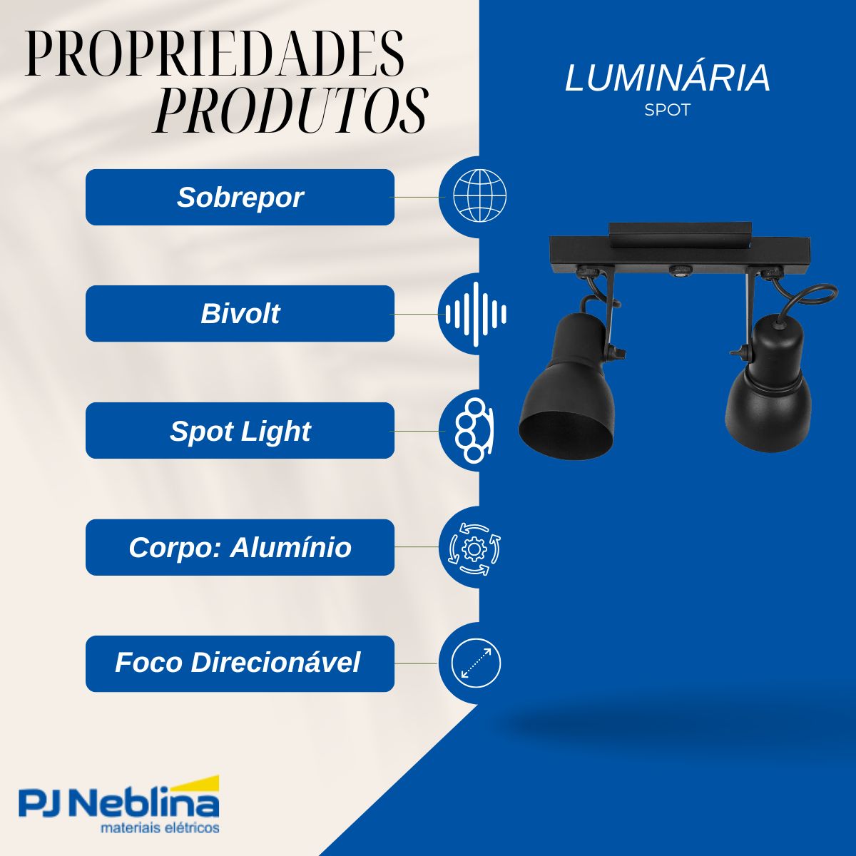Luminária Spot Sobrepor Spot Light Preto 2Xe27 Bivolt Foco Direcionável - Kin Light