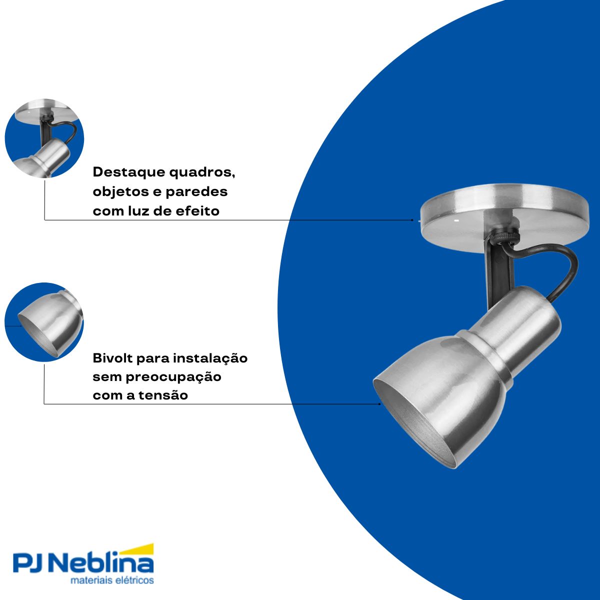 Luminária Spot Sobrepor Spot Light Lixado E27 Bivolt Foco Direcionável - Kin Light