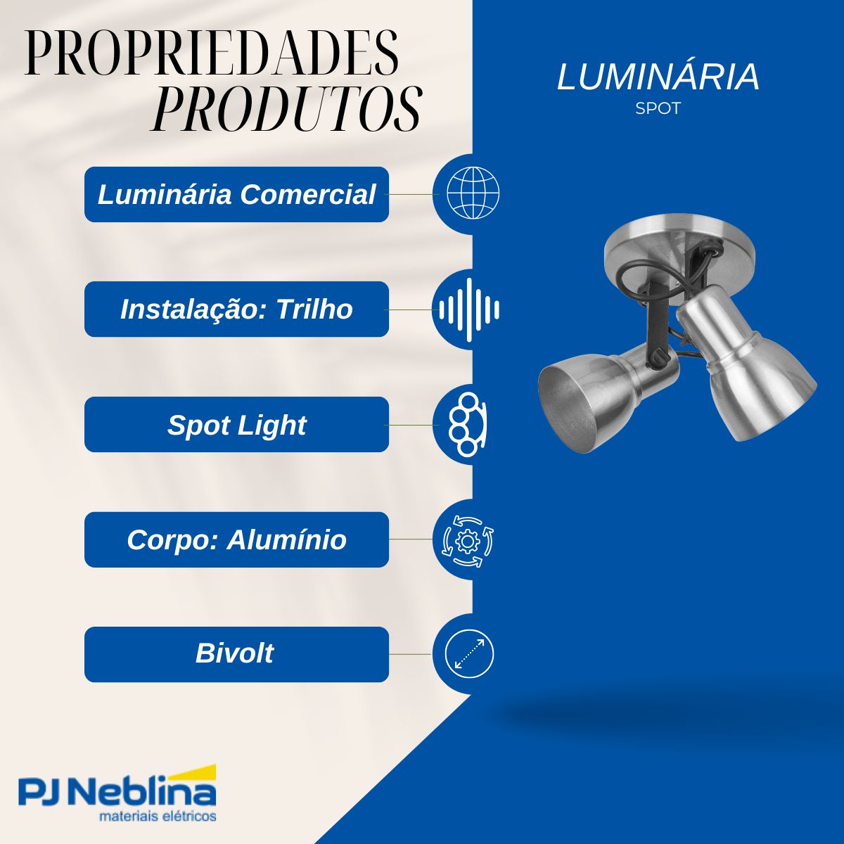 Luminária Spot Trilho Spot Light Lixado 2Xe27 Bivolt Foco Direcionável - Kin Light
