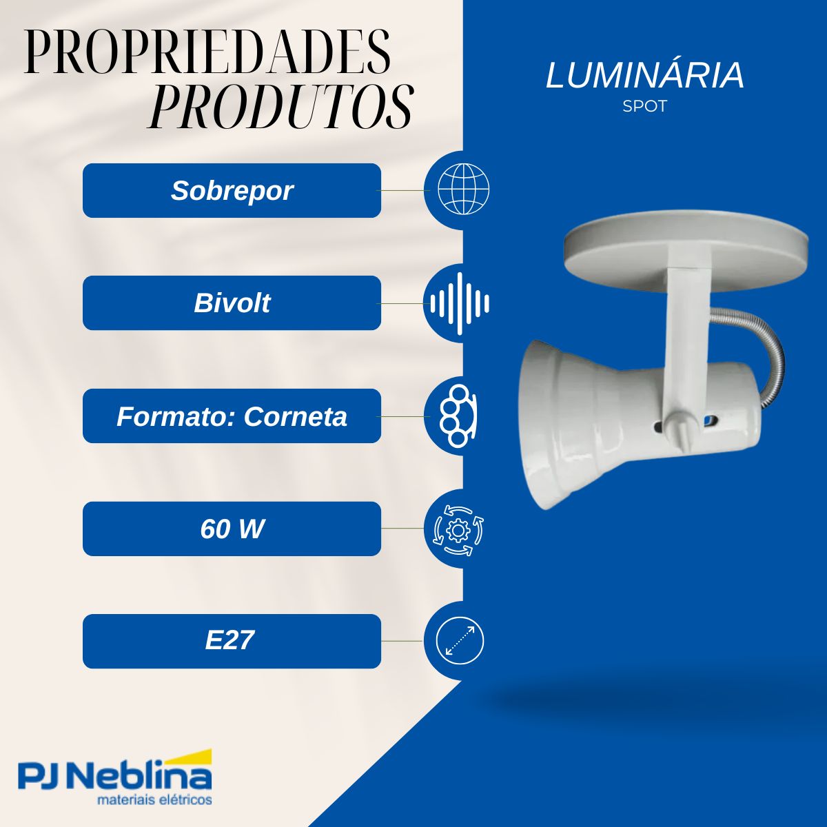 Luminária Spot Sobrepor Corneta Branco E27 Bivolt Foco Direcionável - Kin Light