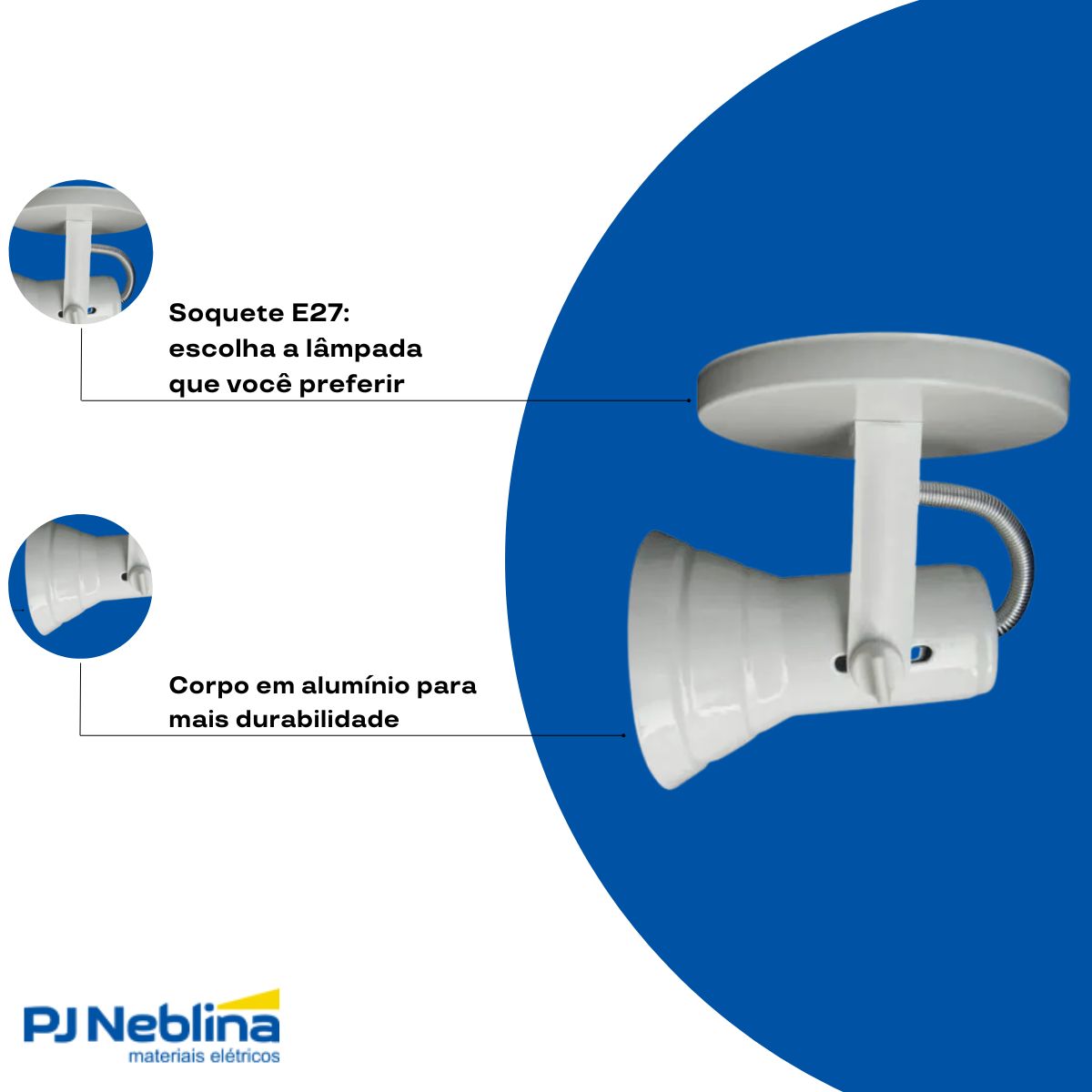 Luminária Spot Sobrepor Corneta Branco E27 Bivolt Foco Direcionável - Kin Light