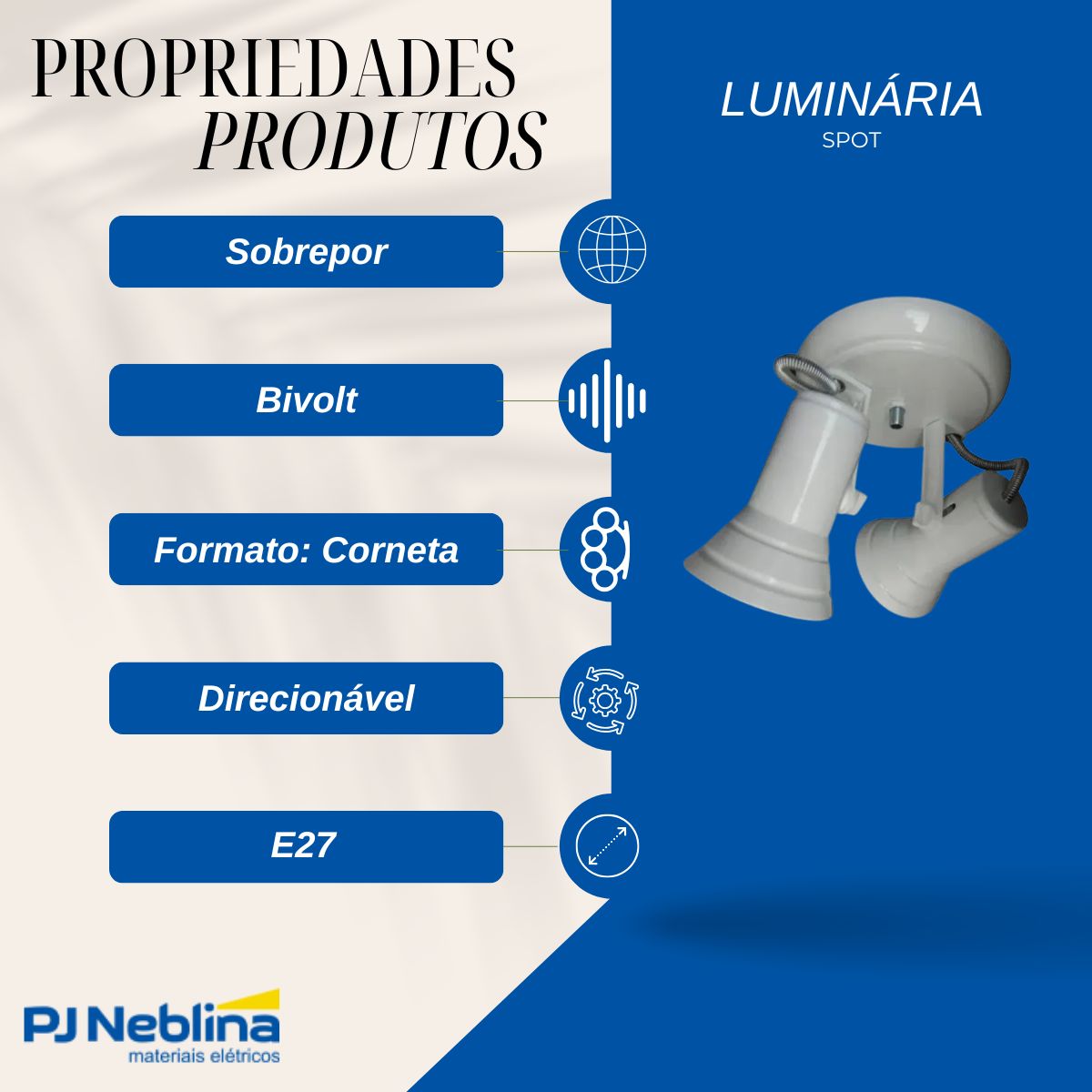 Luminária Spot Sobrepor Corneta Branco 2Xe27 Bivolt Foco Direcionável - Kin Light