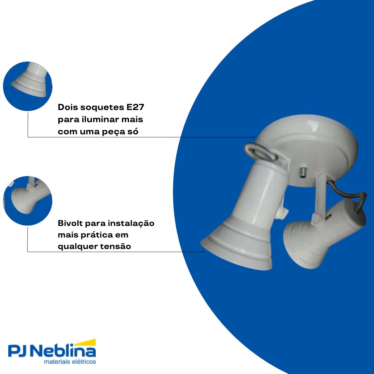 Luminária Spot Sobrepor Corneta Branco 2Xe27 Bivolt Foco Direcionável - Kin Light