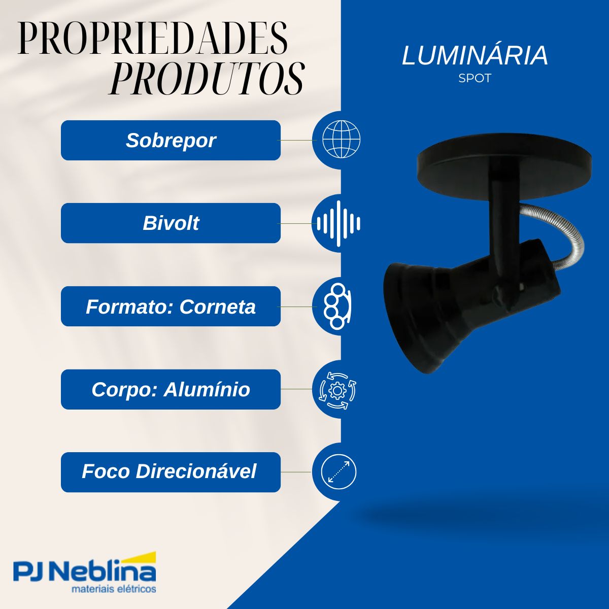 Luminária Spot Sobrepor Corneta Preto E27 Bivolt Foco Direcionável - Kin Light