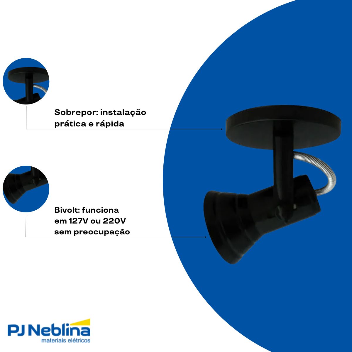 Luminária Spot Sobrepor Corneta Preto E27 Bivolt Foco Direcionável - Kin Light