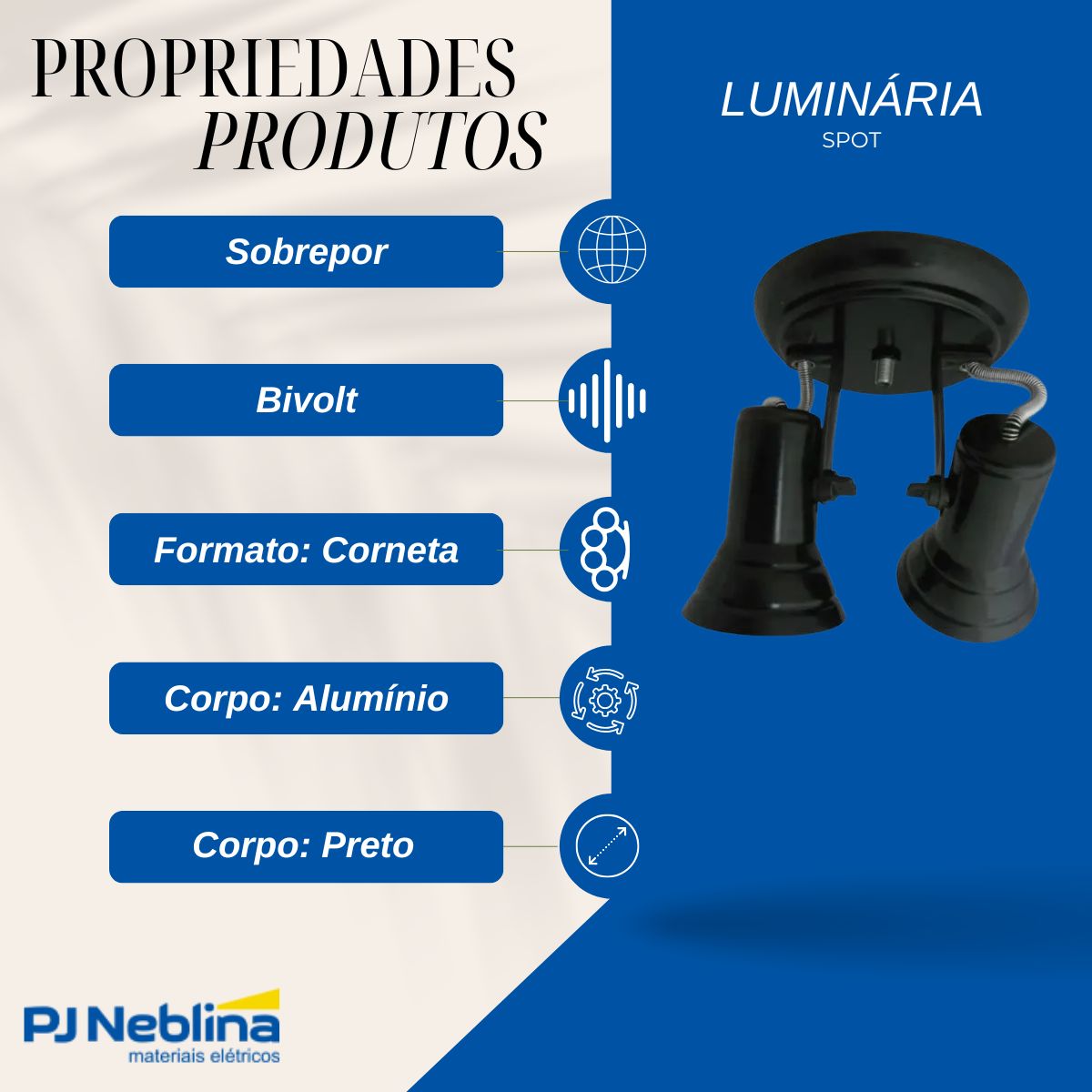 Luminária Spot Sobrepor Corneta Preto 2Xe27 Bivolt Foco Direcionável - Kin Light